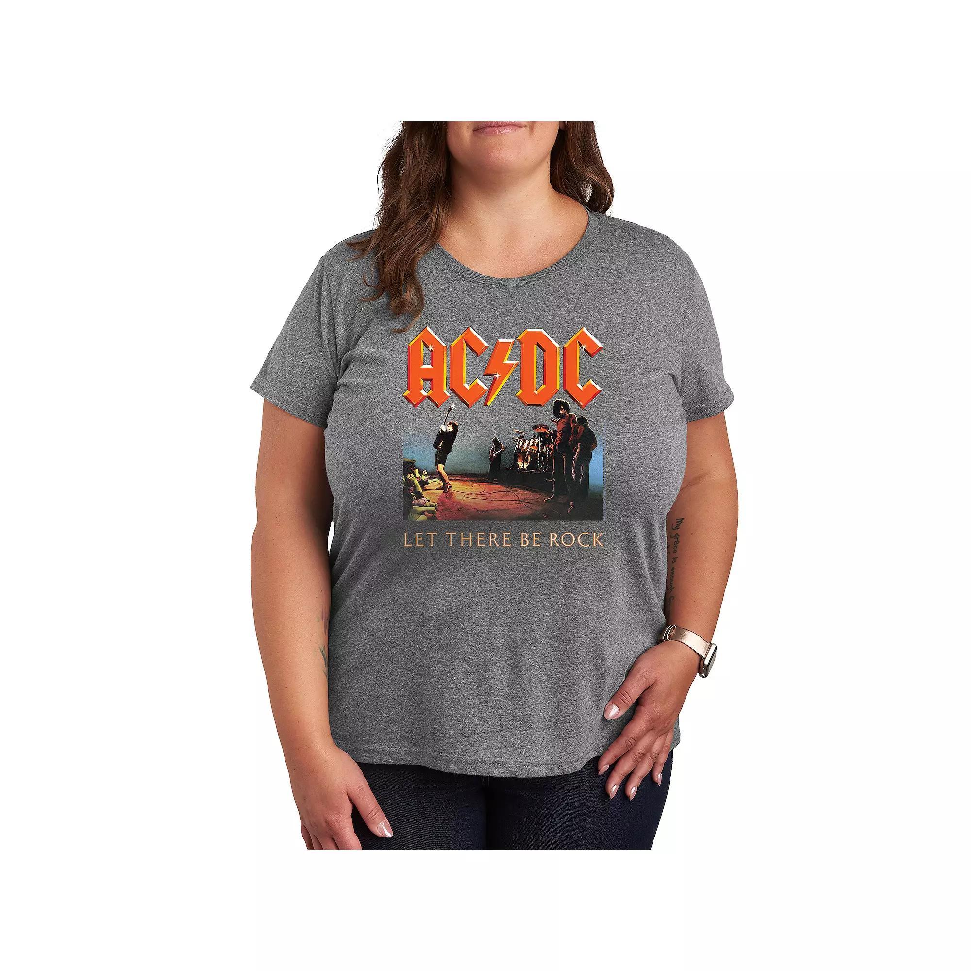 Plus ACDC Let There Be Rock Graphic Tee, Womens Grey Gray Product Image