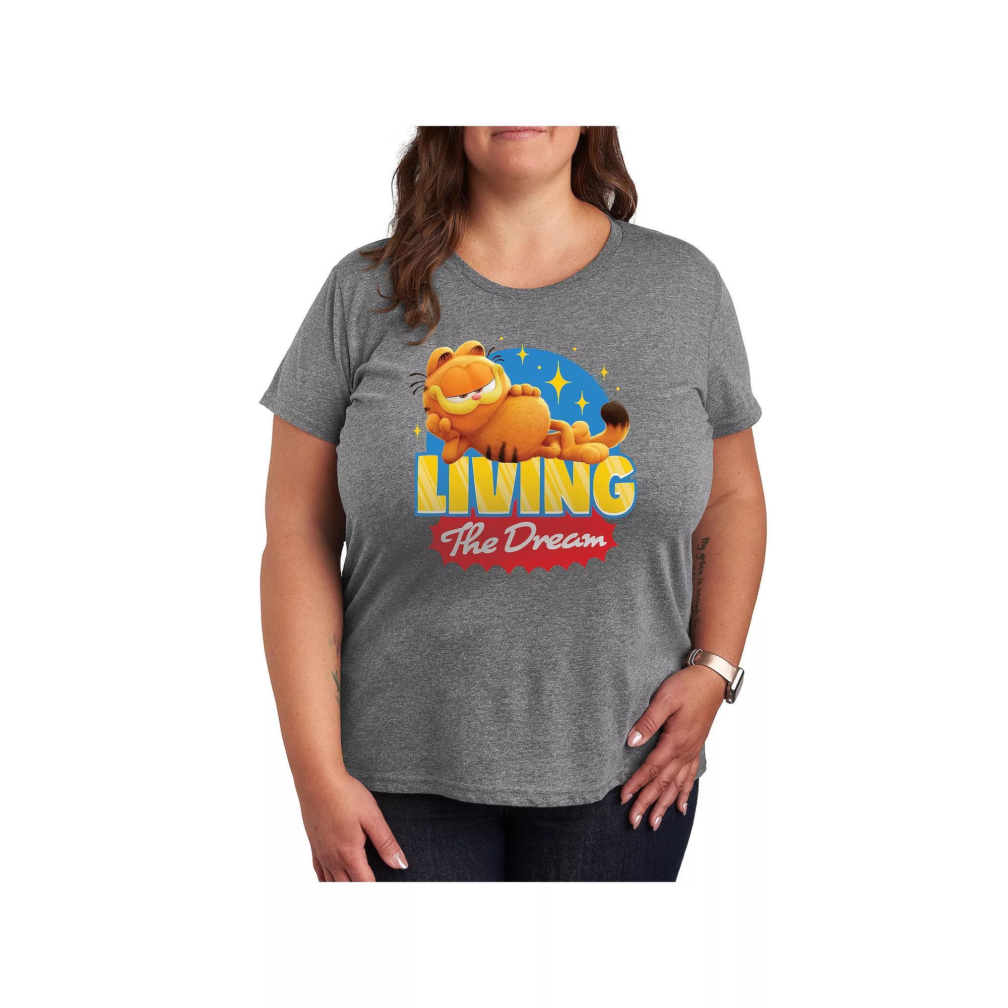 Plus The Garfield Movie Living The Dream Graphic Tee, Womens Grey Gray Product Image