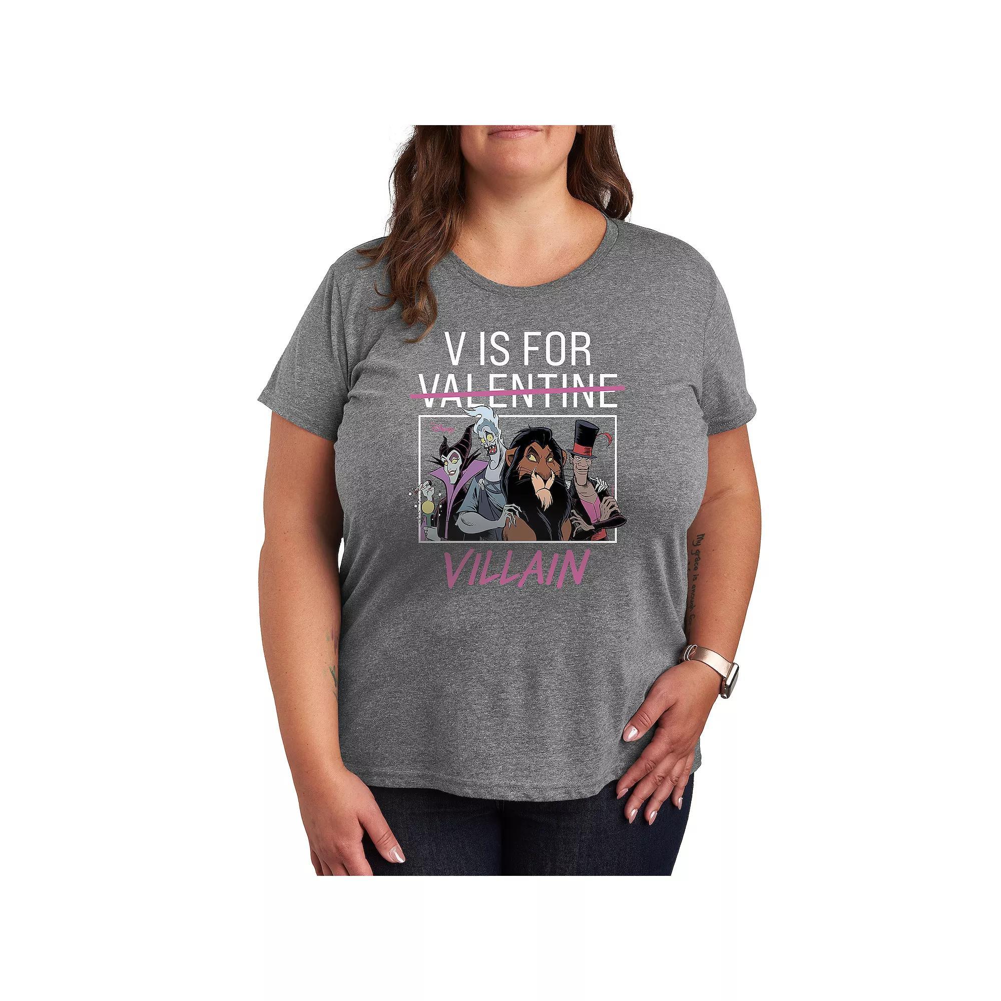 Disneys Villains V For Valentine Plus Graphic Tee, Womens Grey Gray Product Image