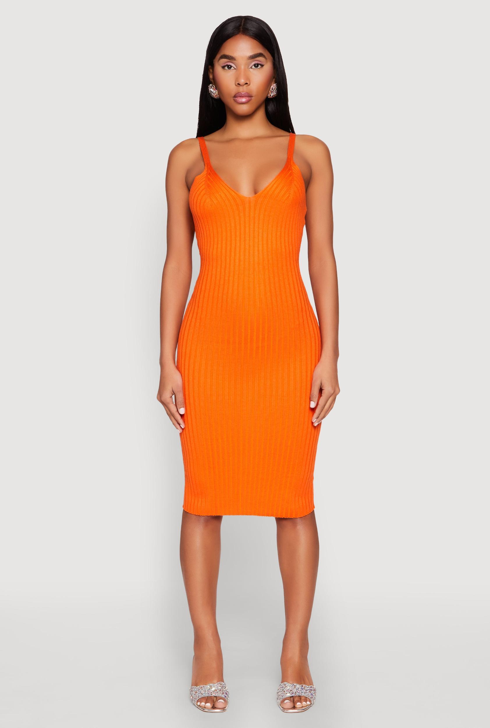Womens Ribbed Knit V Neck Midi Dress Product Image