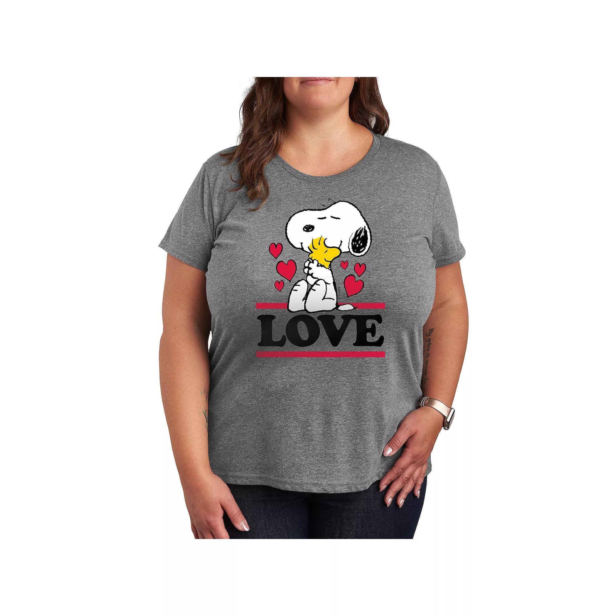 Plus Size Peanuts Love Snoopy Woodstock Graphic Tee, Womens Grey Gray Product Image