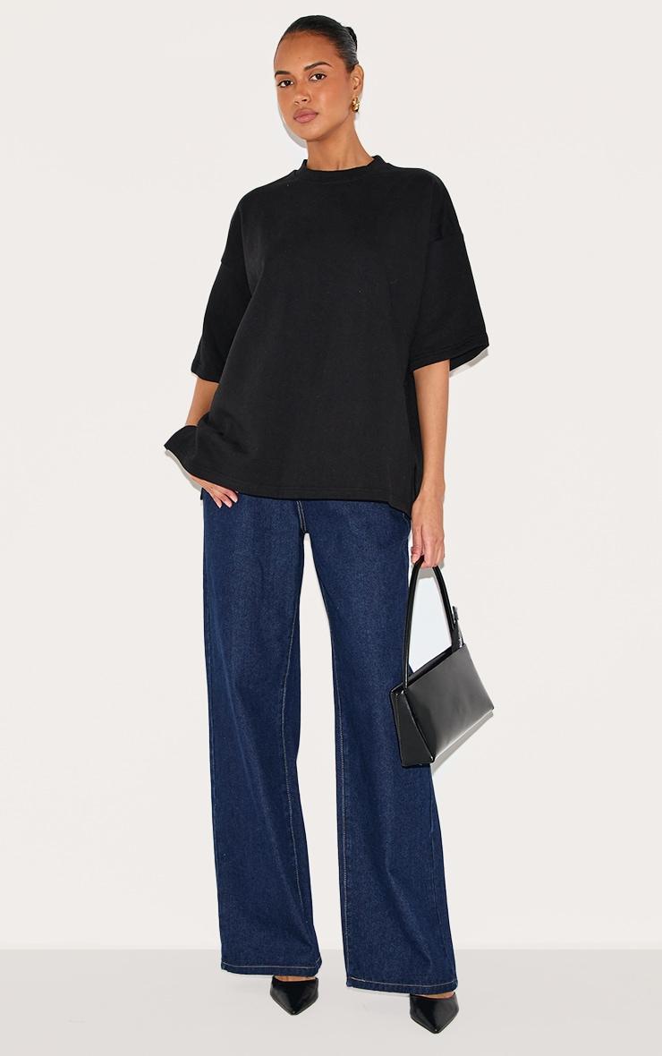 Black Premium Fleeceback Oversized Short Sleeve Sweatshirt Product Image