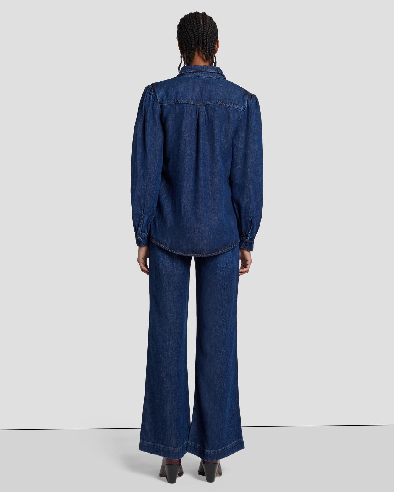 Denim Lustre Puff Sleeve Shirt in Poppy Female Product Image