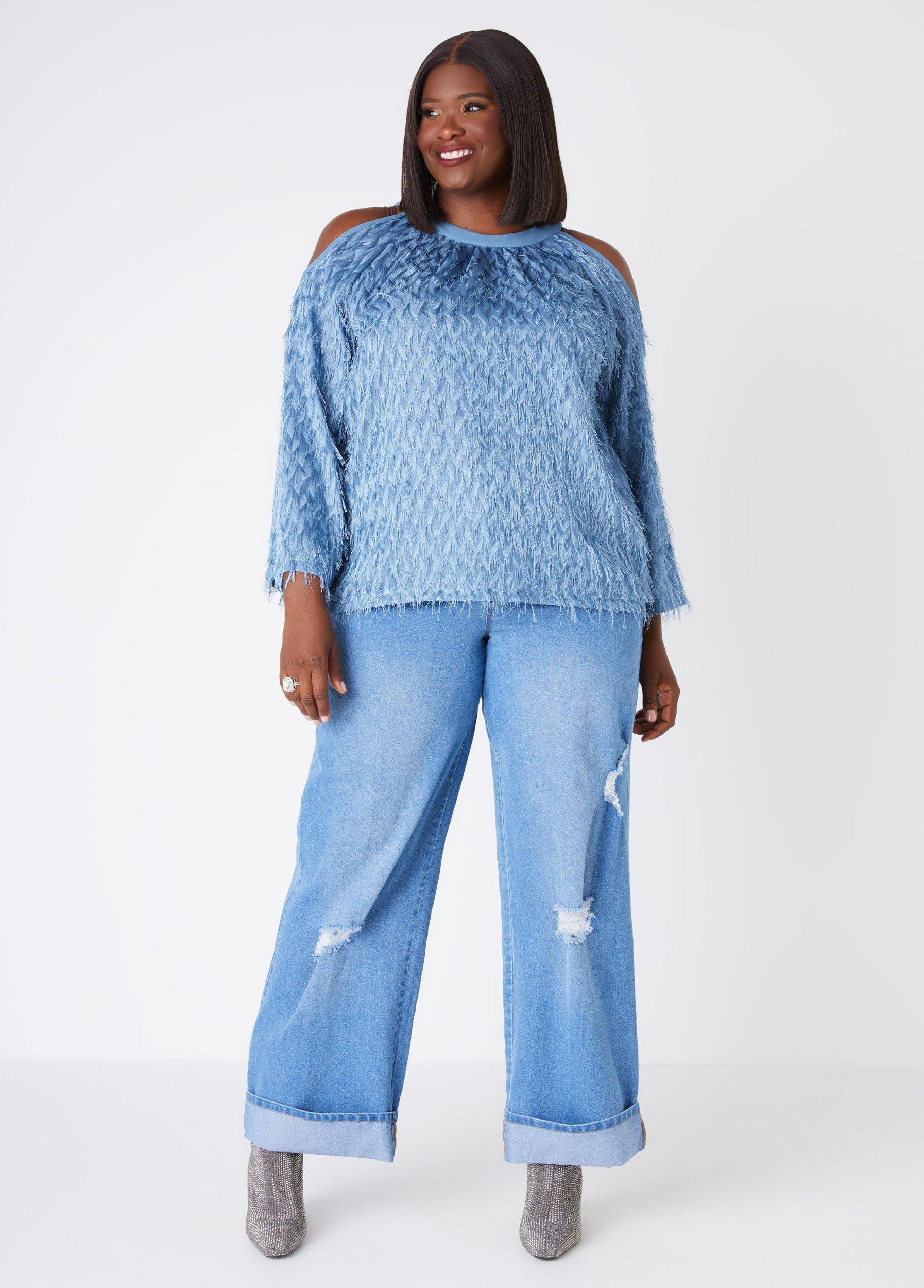 Fringed Cold Shoulder Blouse Product Image