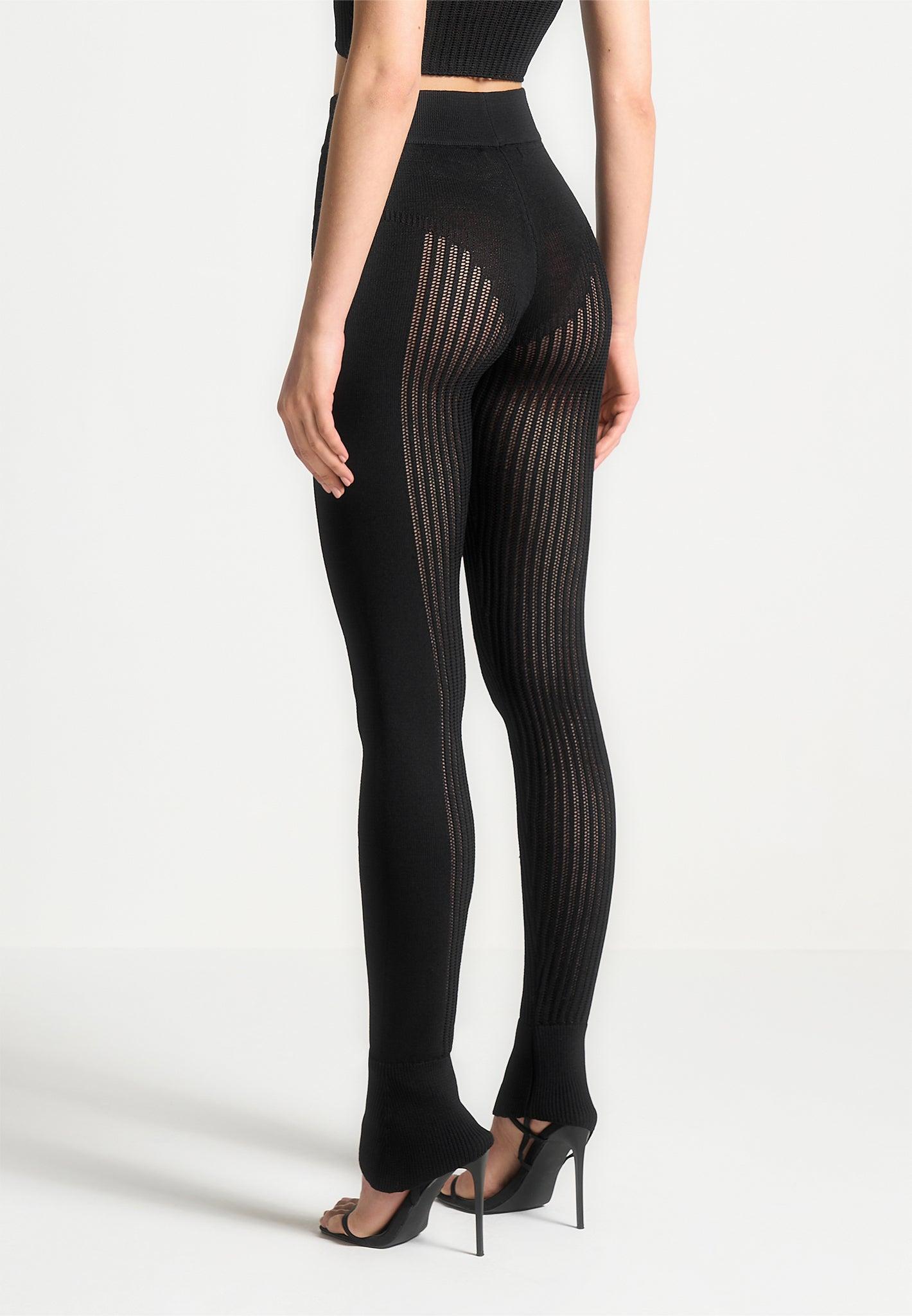 Knitted High Waisted Leggings - Black Female Product Image