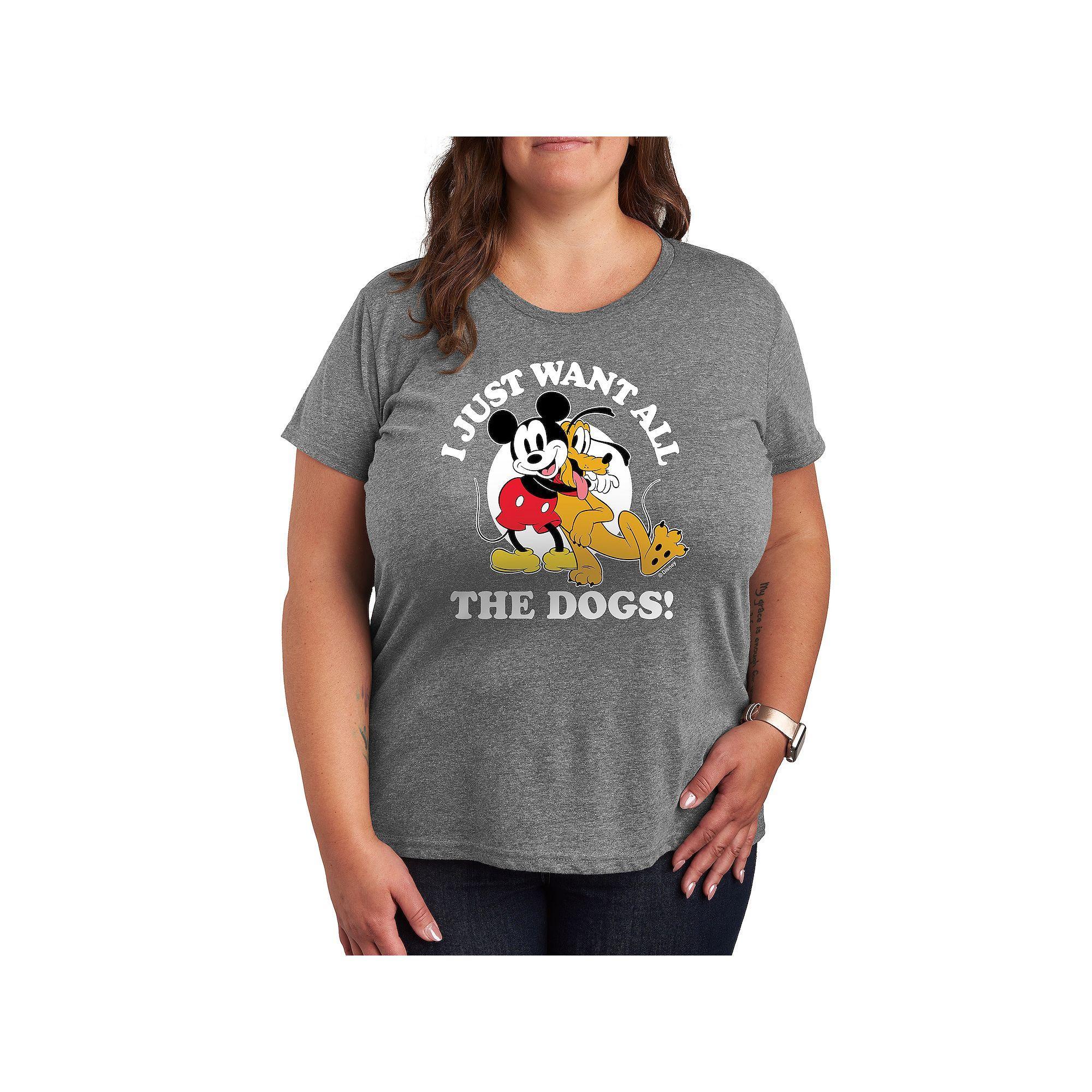 Disneys Mickey Mouse & Pluto Plus Just Want All Dogs Graphic Tee, Womens Grey Gray Product Image