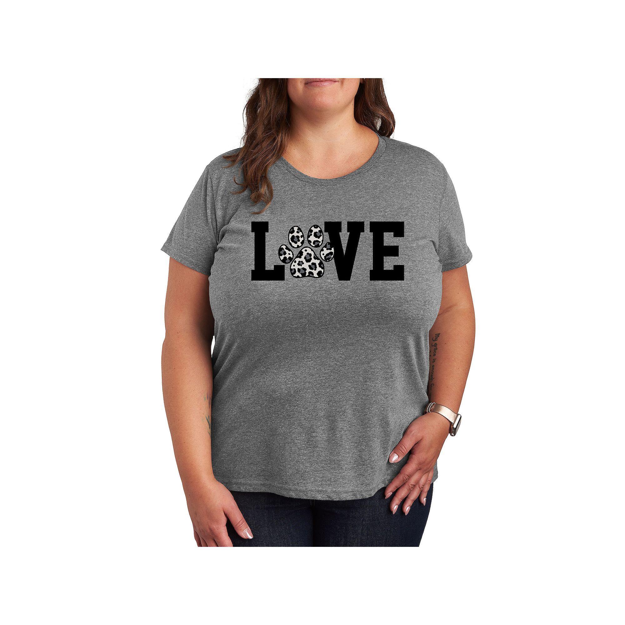 Plus Love Pawprint Snow Leopard Graphic Tee, Womens Grey Green Product Image