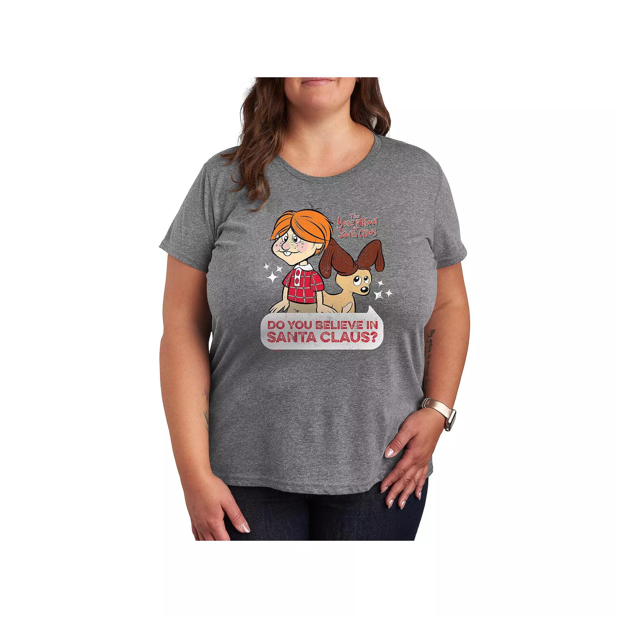 Plus The Year Without Santa Claus Do You Believe In Santa Graphic Tee, Womens Grey Juniper Product Image