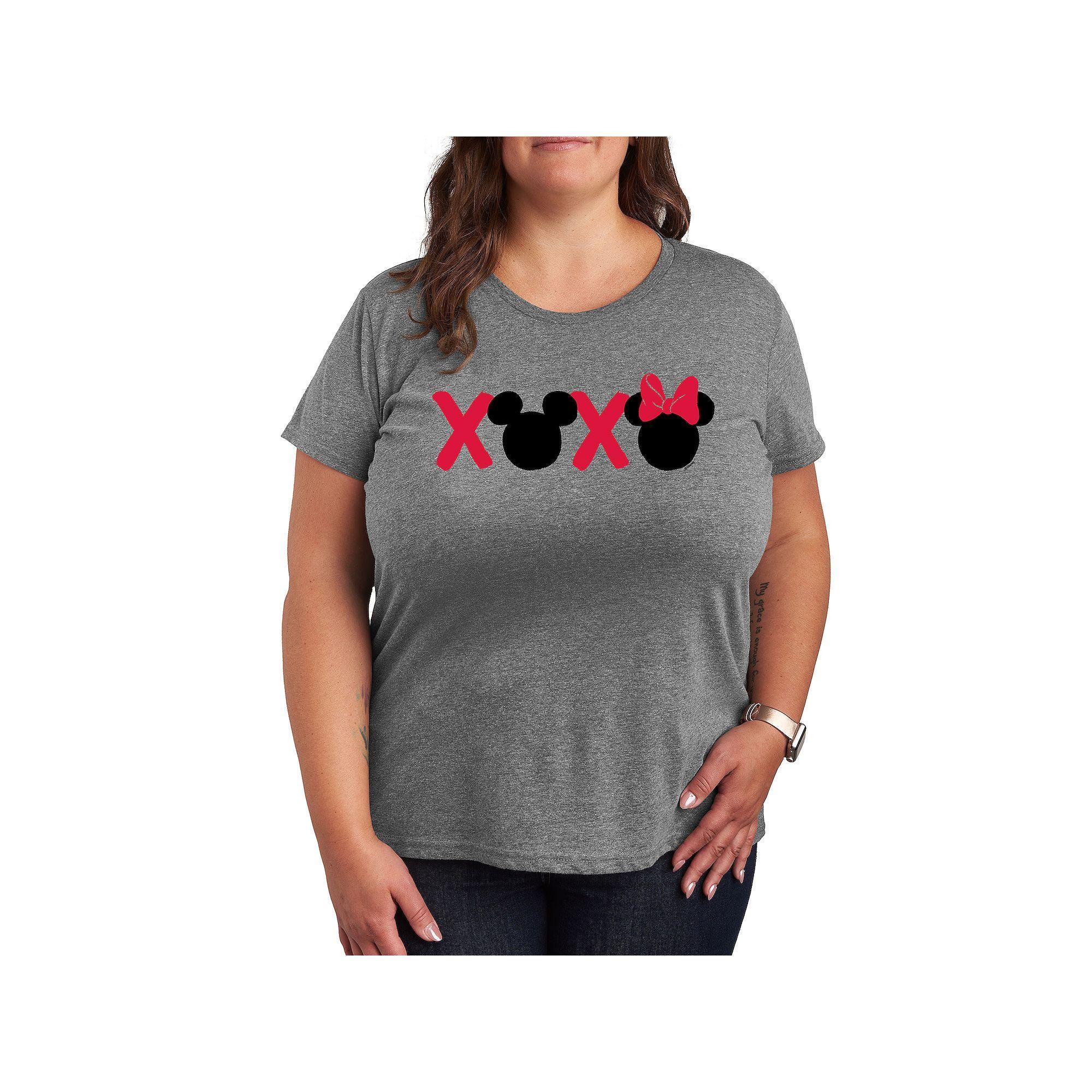 Disneys Mickey & Minnie Mouse Plus Size XOXO Graphic Tee, Womens Grey Gray Product Image