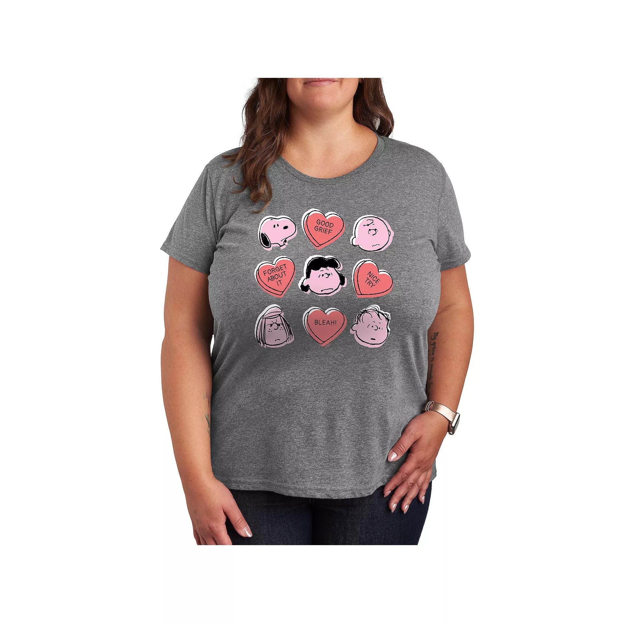 Plus Peanuts Candy Heart Grid Graphic Tee, Womens Product Image