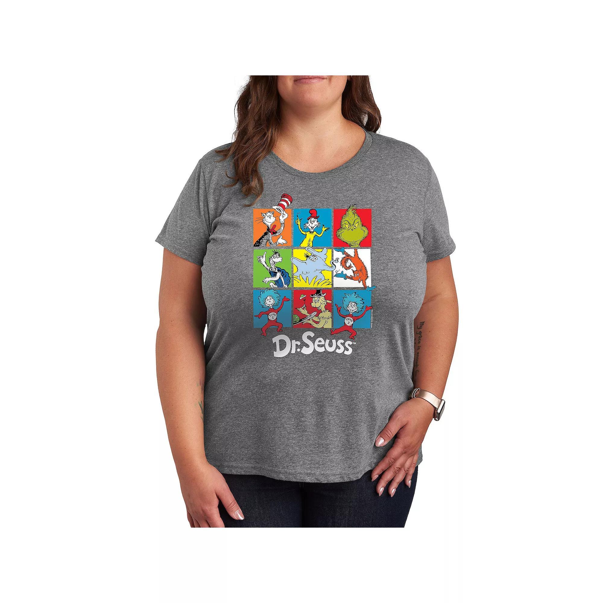 Plus Dr. Seuss Grid Graphic Tee, Womens Grey Gray Product Image