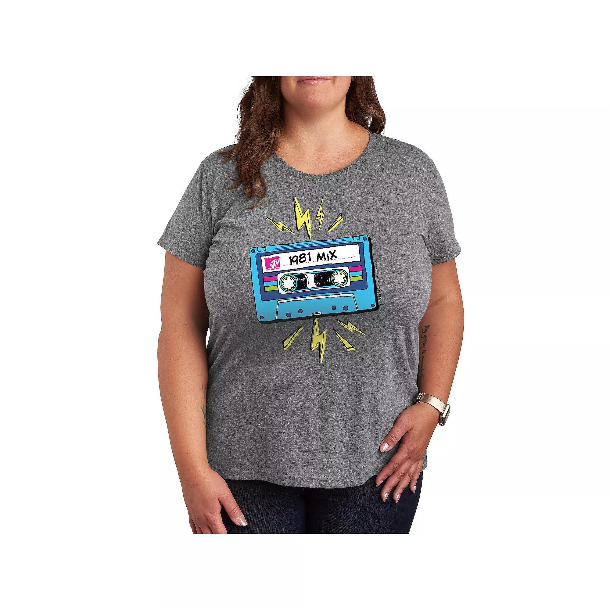 Plus MTV Cassette Graphic Tee, Womens Grey Gray Product Image
