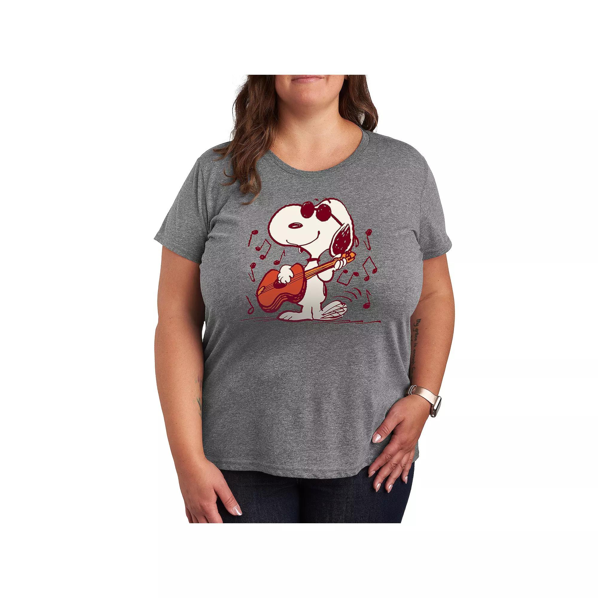 Plus Peanuts Snoopy Joe Cool Guitar Graphic Tee, Womens Grey Gray Product Image