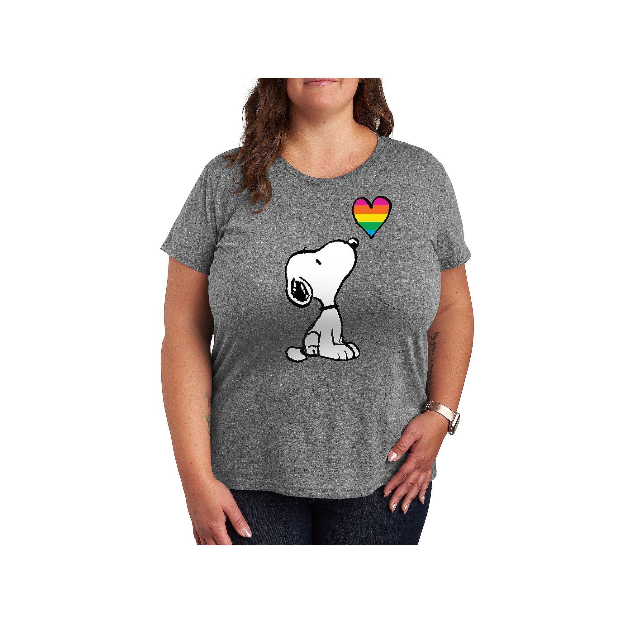 Plus Peanuts Snoopy Christmas Lights Graphic Tee, Womens Grey Gray Product Image