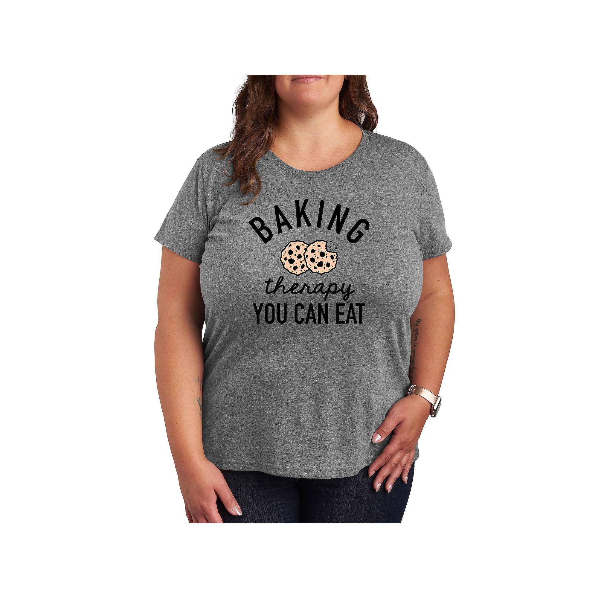 Plus Baking Therapy Graphic Tee, Womens Grey Gray Product Image