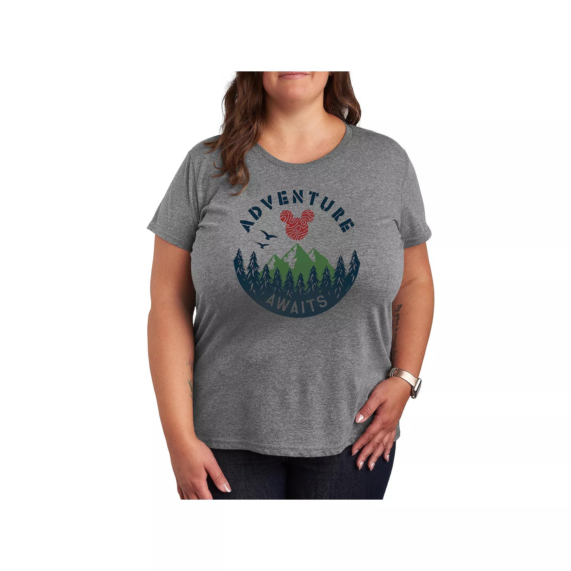 Disneys Mickey Mouse Plus Size Adventure Awaits Graphic Tee, Womens Grey Gray Product Image