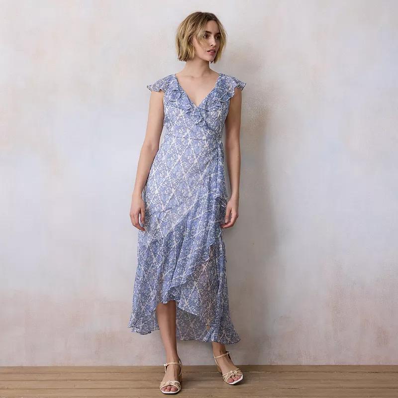 Petite LC Lauren Conrad Flutter Ruffle Wrap Maxi Dress, Women's, Size: Large Petite, Cape Blooms Product Image