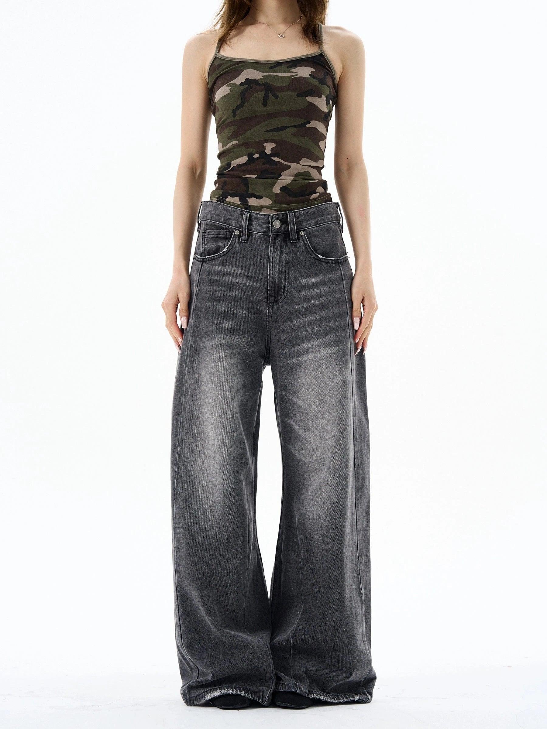 RT No. 19571 WASHED GRAY DENIM STRAIGHT JEANS Product Image