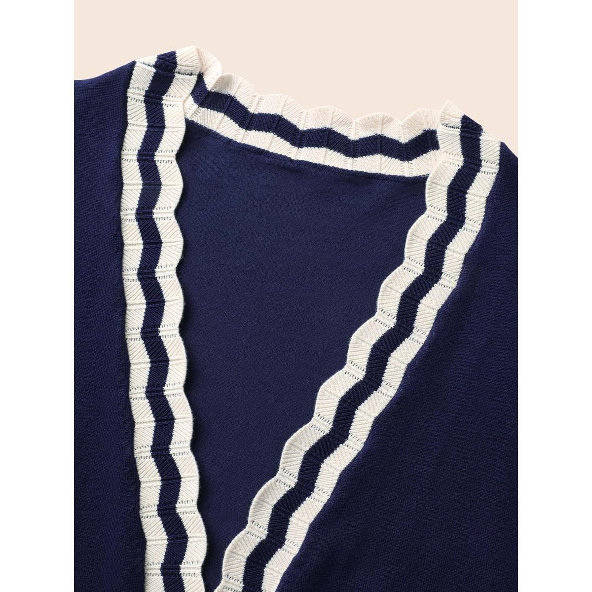 Plus Size Supersoft Essentials Scalloped Trim Contrast Cardigan Indigo Women Workwear Essentials Loose Long Sleeve Work Cardigans BloomChic 12/L Product Image