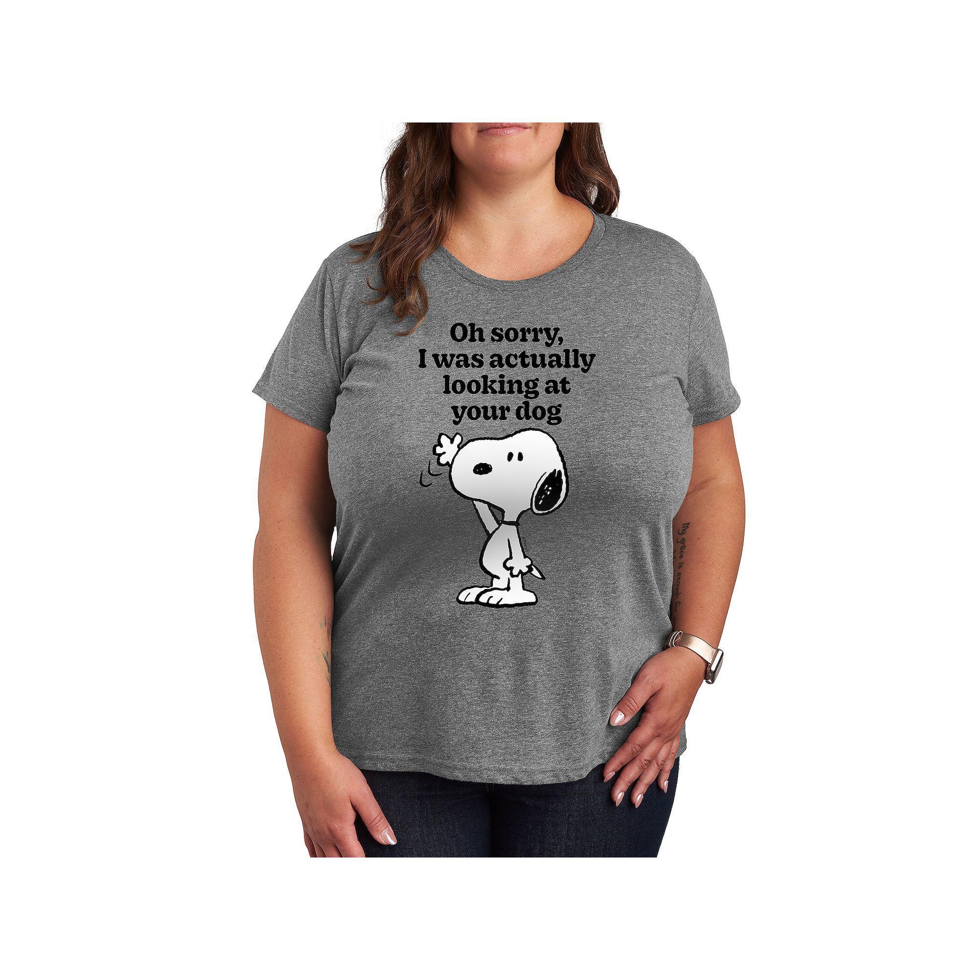 Plus Peanuts Snoopy Looking At Your Dog Graphic Tee, Womens Grey Gray Product Image