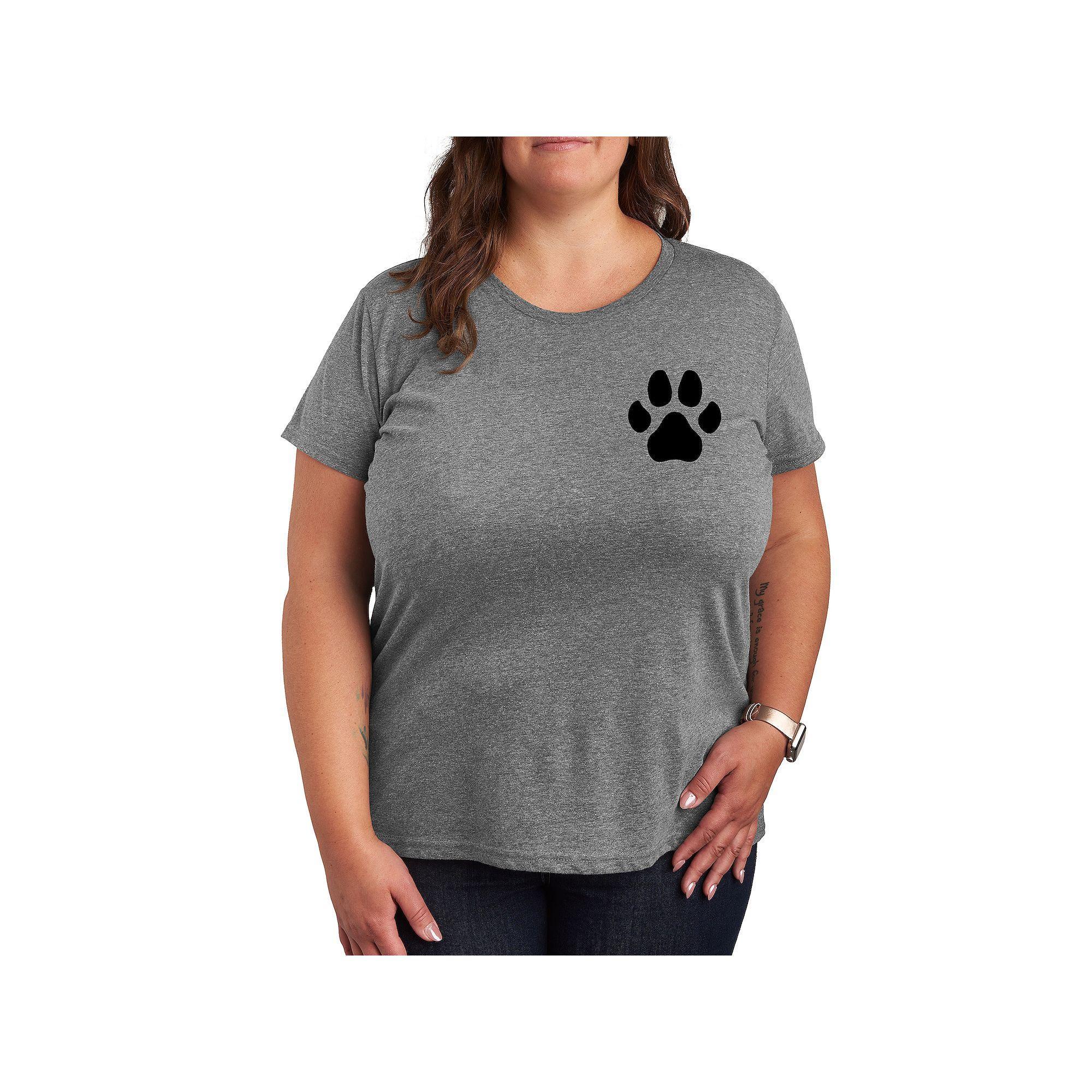 Plus Black Pawprint Graphic Tee, Womens Grey Green Product Image