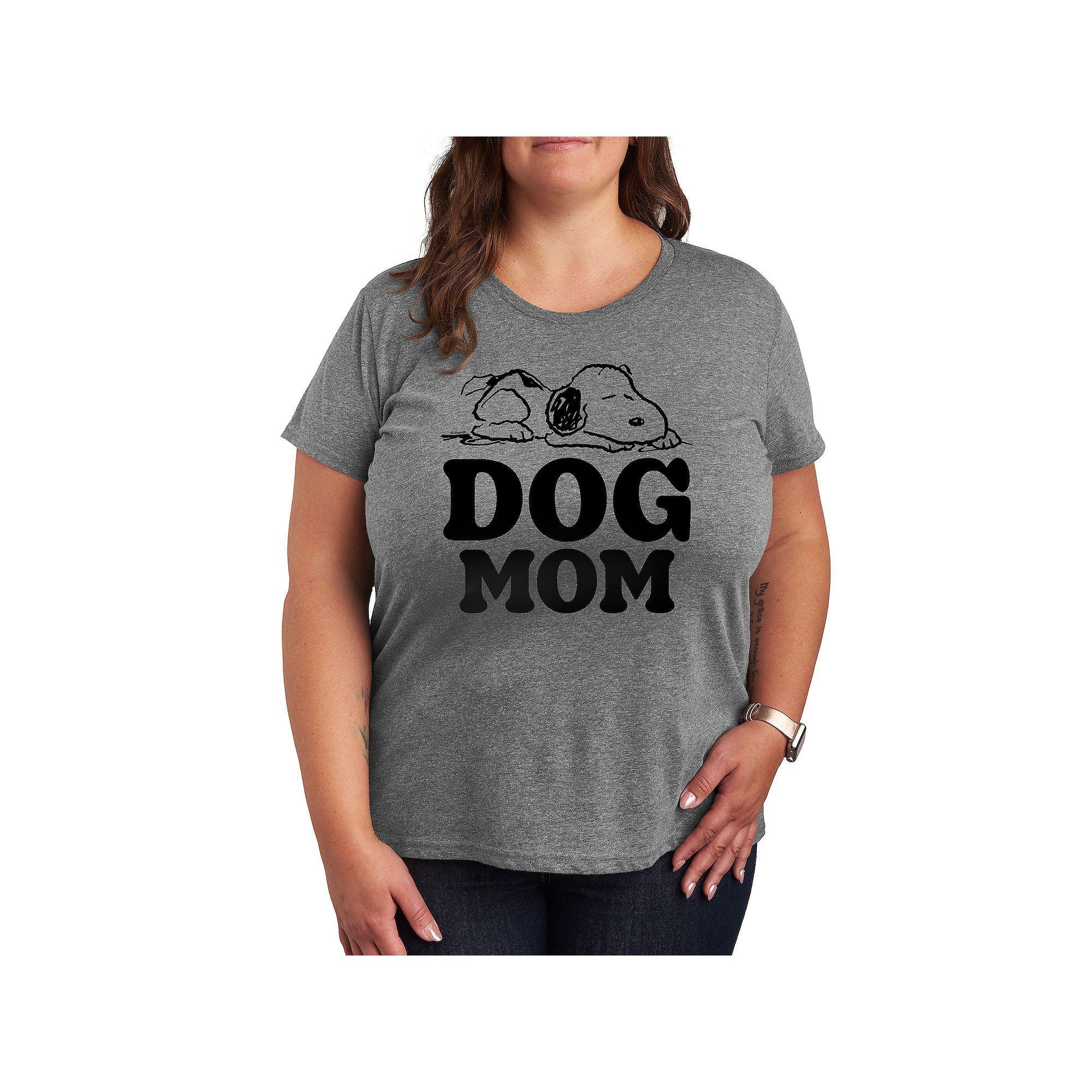 Plus Peanuts Snoopy Dog Mom Graphic Tee, Womens Grey Dark Red Product Image