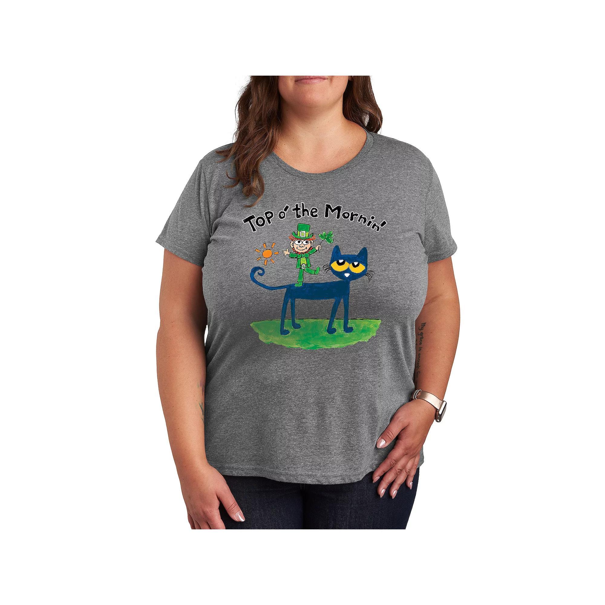 Plus Pete the Cat Top O The Mornin Leprechaun Graphic Tee, Womens Grey Gray Product Image