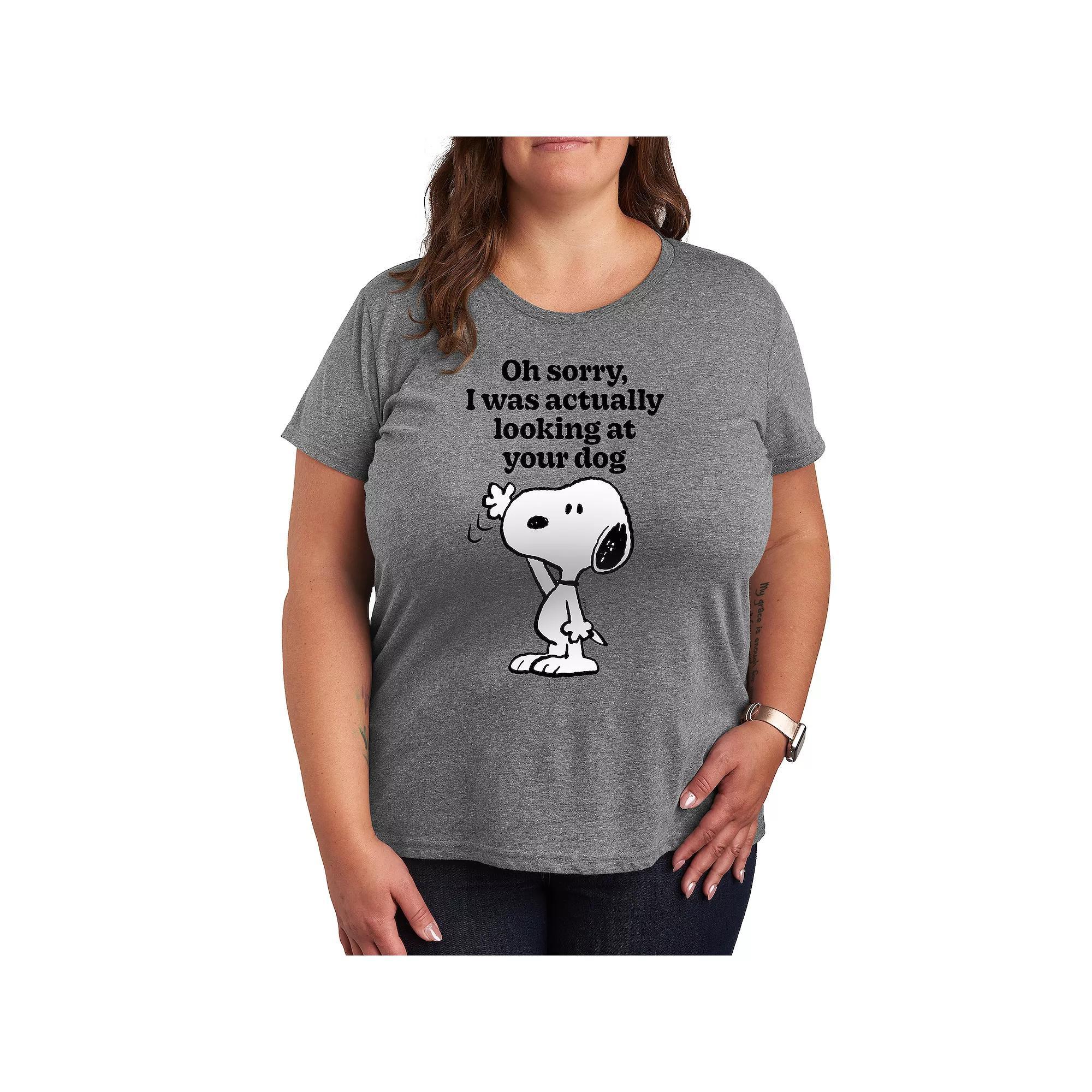 Plus Peanuts Snoopy Looking At Your Dog Graphic Tee, Womens Grey Gray Product Image