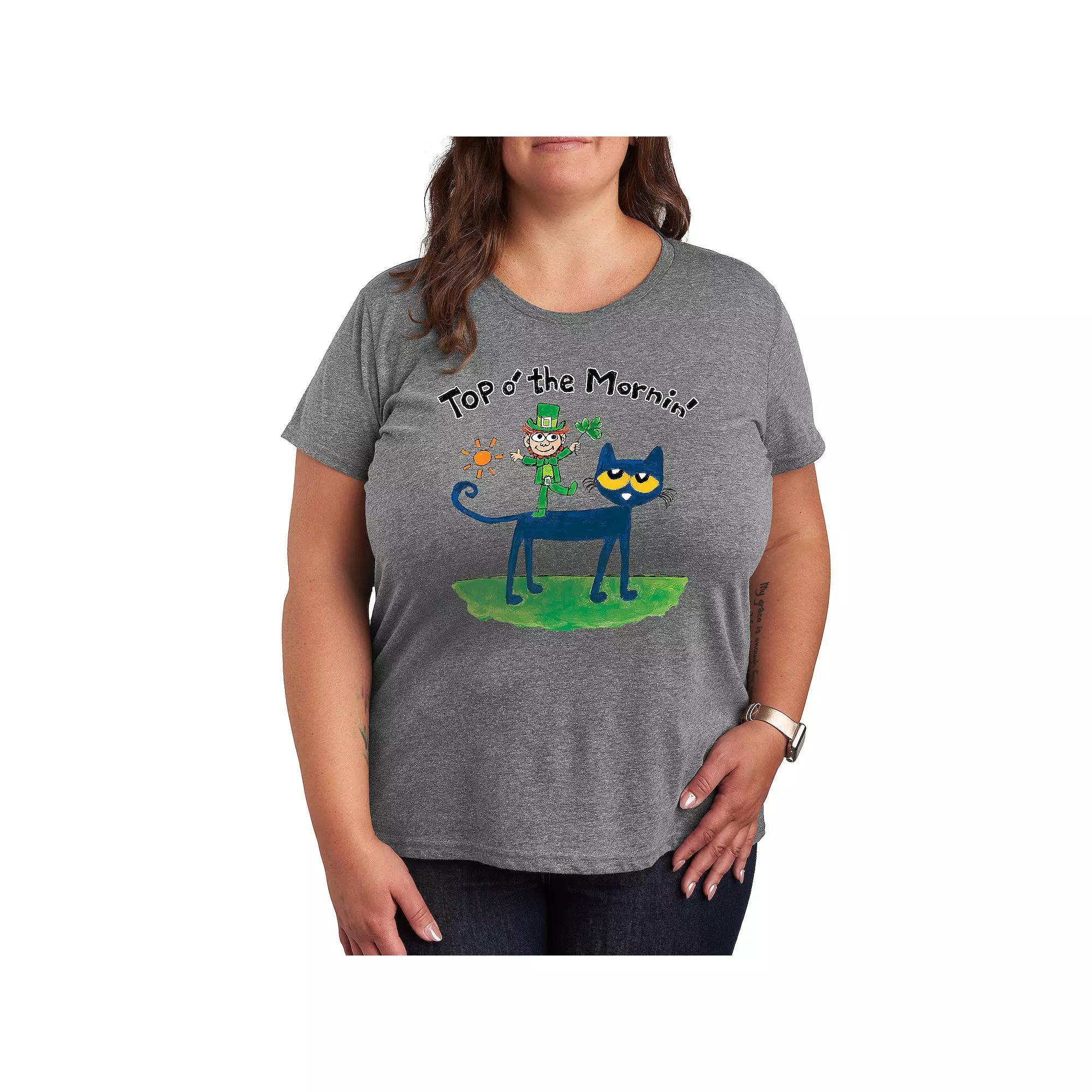 Plus Pete the Cat Top O The Mornin Leprechaun Graphic Tee, Womens Grey Gray Product Image