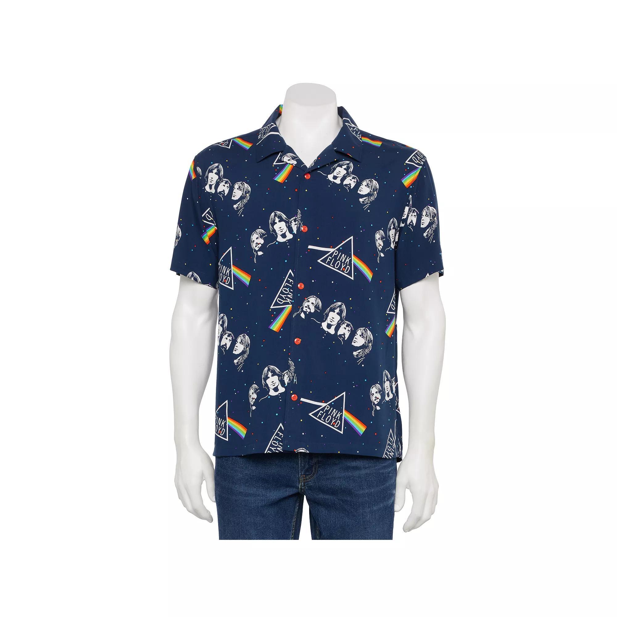 Men's Pink Floyd Dark Side of the Moon Short Sleeve Button Down Shirt, Size: Medium, Blue Product Image