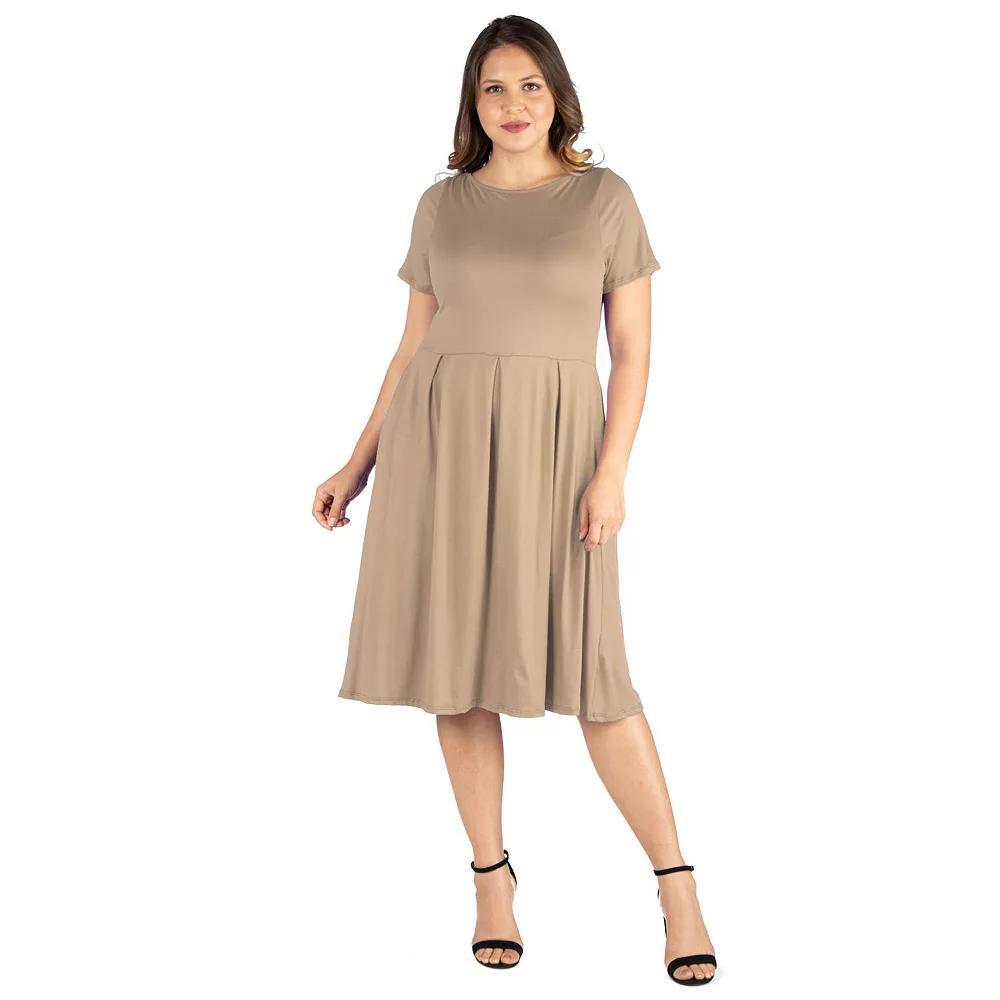 Plus Size 24Seven Comfort Apparel Ruffled Midi Skater Dress, Women's, Size: 1XL, Brown Product Image