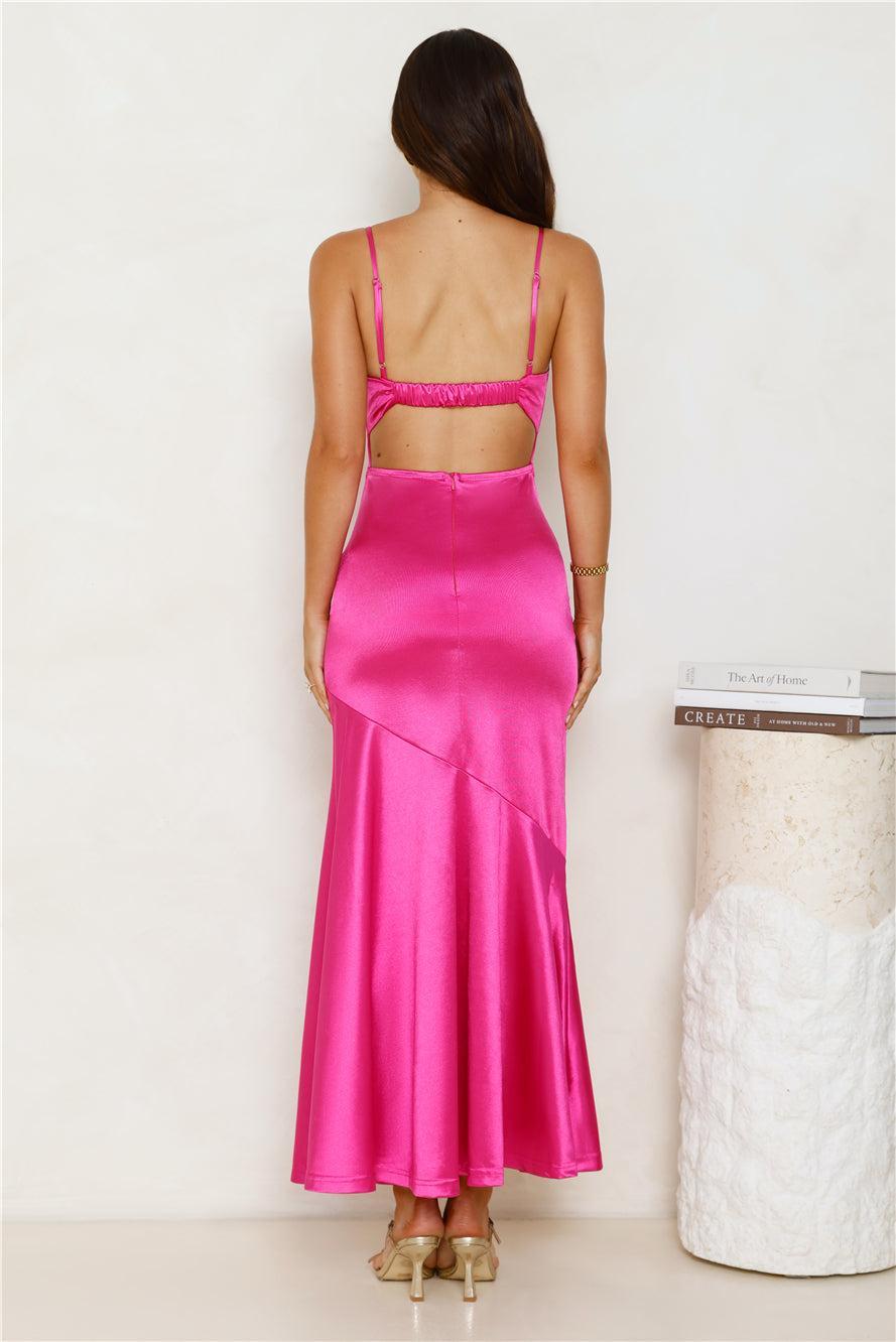 Love To Mesmerise Satin Maxi Dress Pink Product Image