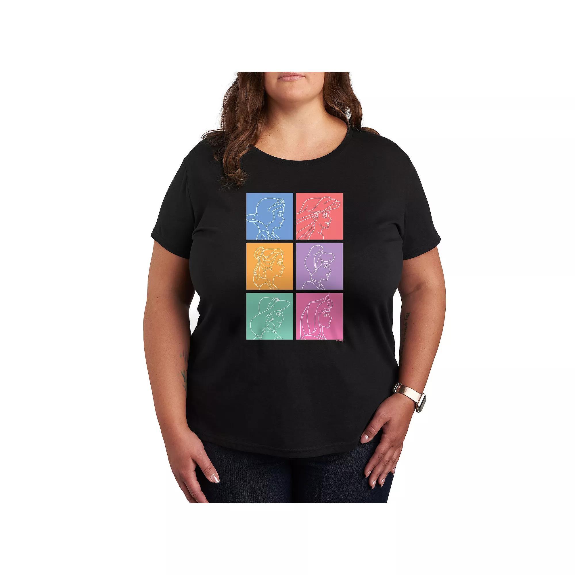 Disney Princess Plus Princess Grid Graphic Tee, Women's, Size: 1XL, Black Product Image