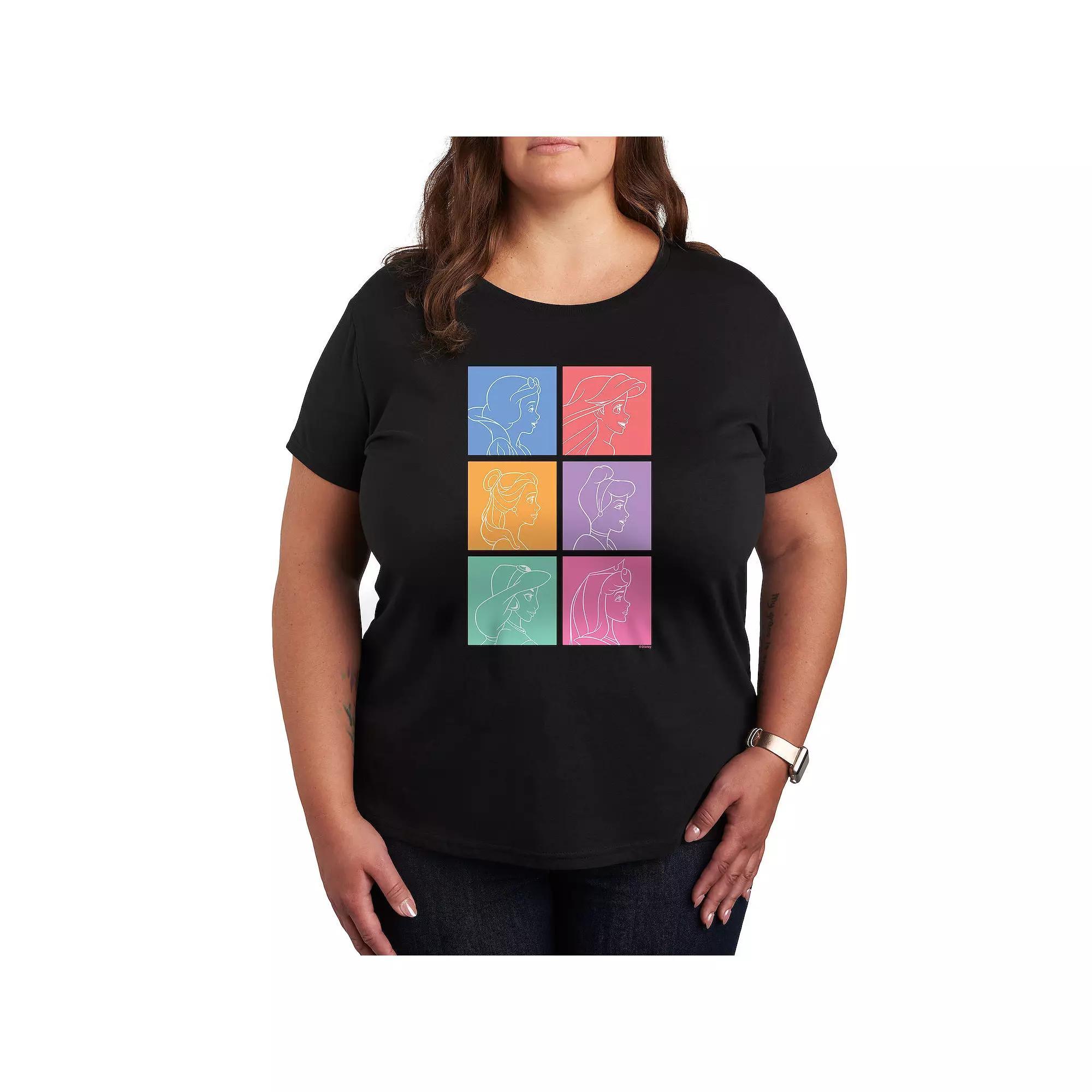 Disney Princess Plus Princess Grid Graphic Tee, Women's, Size: 1XL, Black Product Image