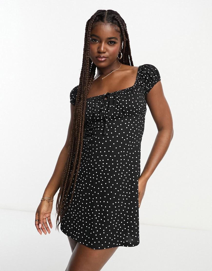 ASOS DESIGN cap sleeve ruched mini dress with tie detail Product Image