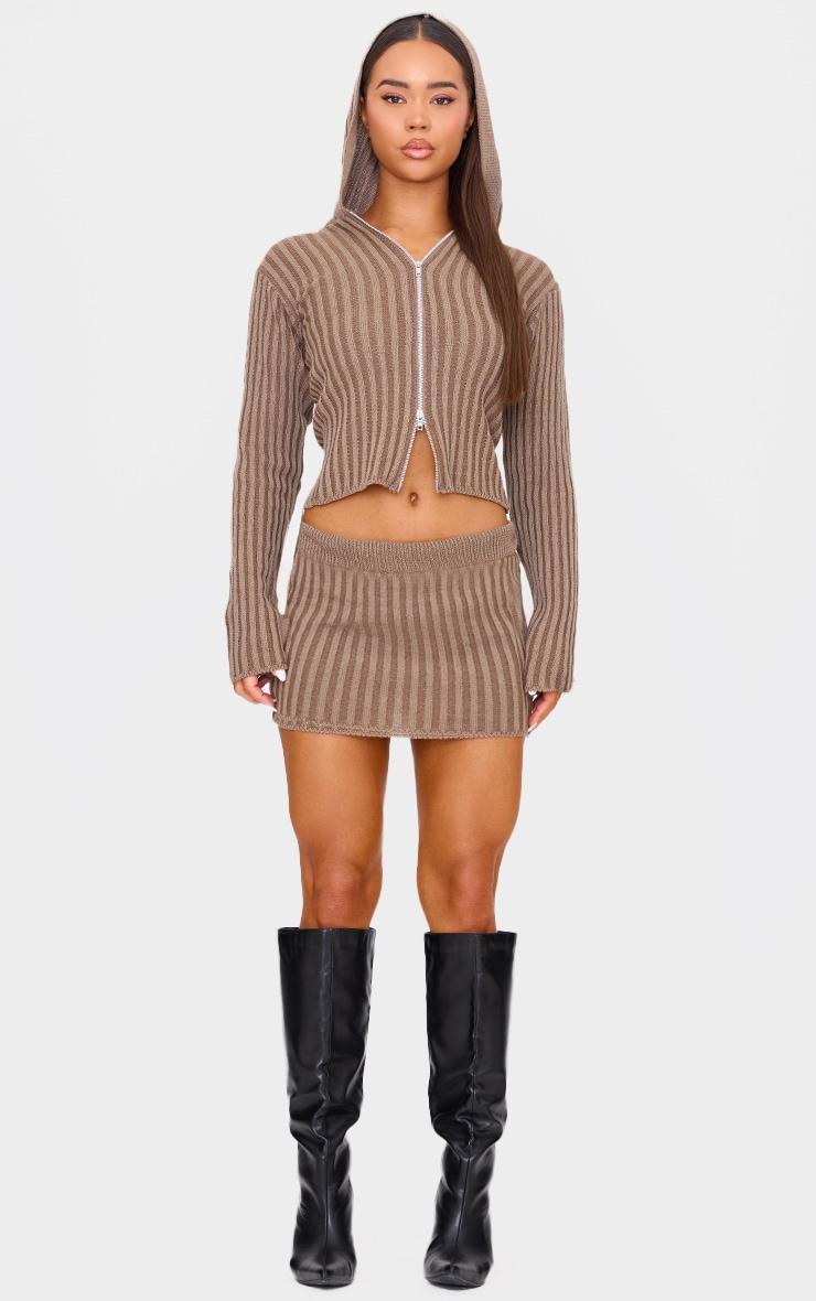Chocolate Two Tone Knitted Mini Skirt Product Image