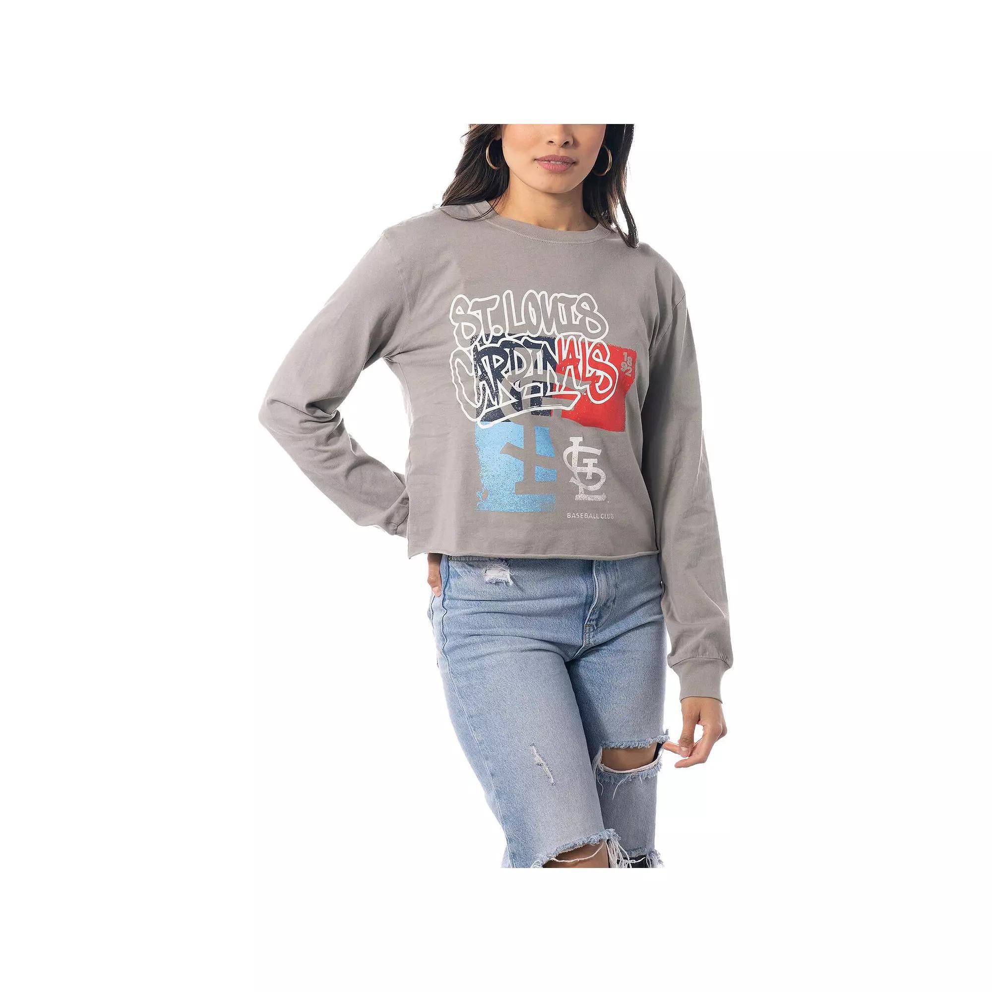 Women's The Wild Collective Gray St. Louis Cardinals Cropped Long Sleeve T-Shirt, Size: Small, Grey Product Image