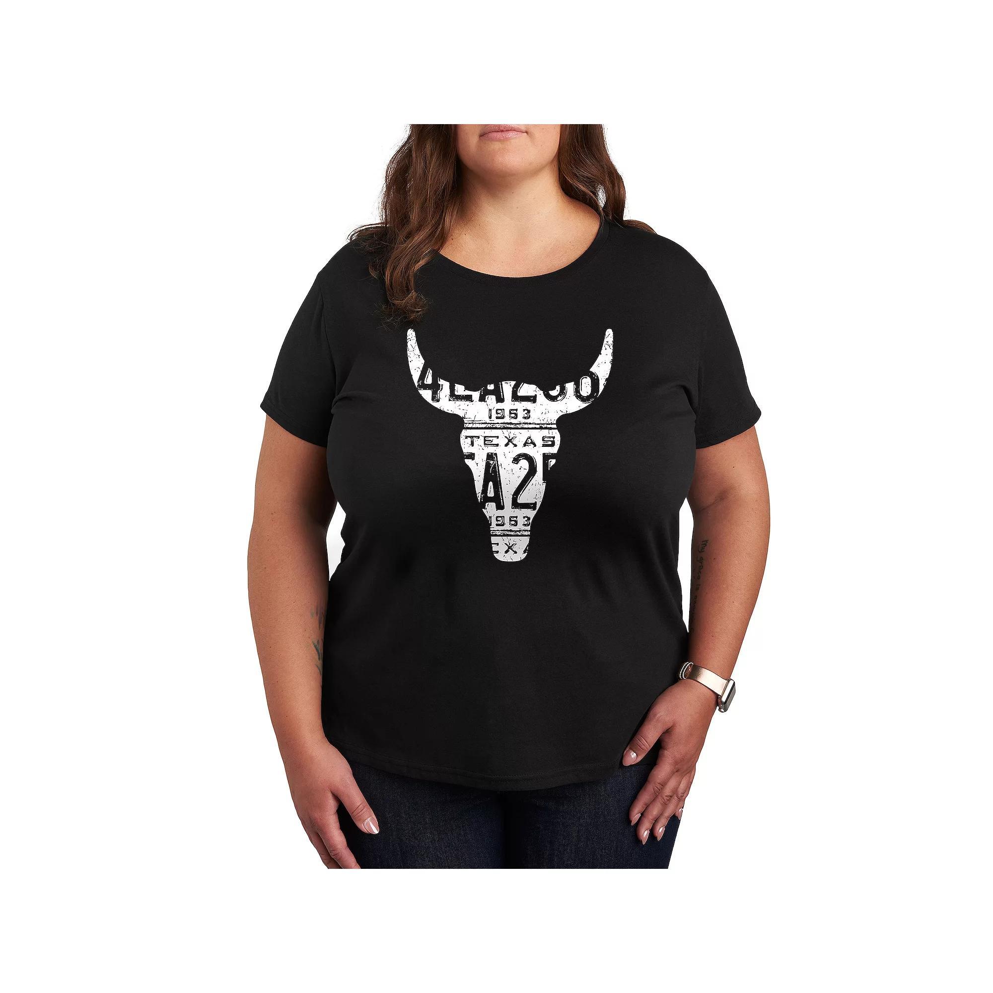 Plus Size Texas License Plate Steer Graphic Tee, Womens Product Image