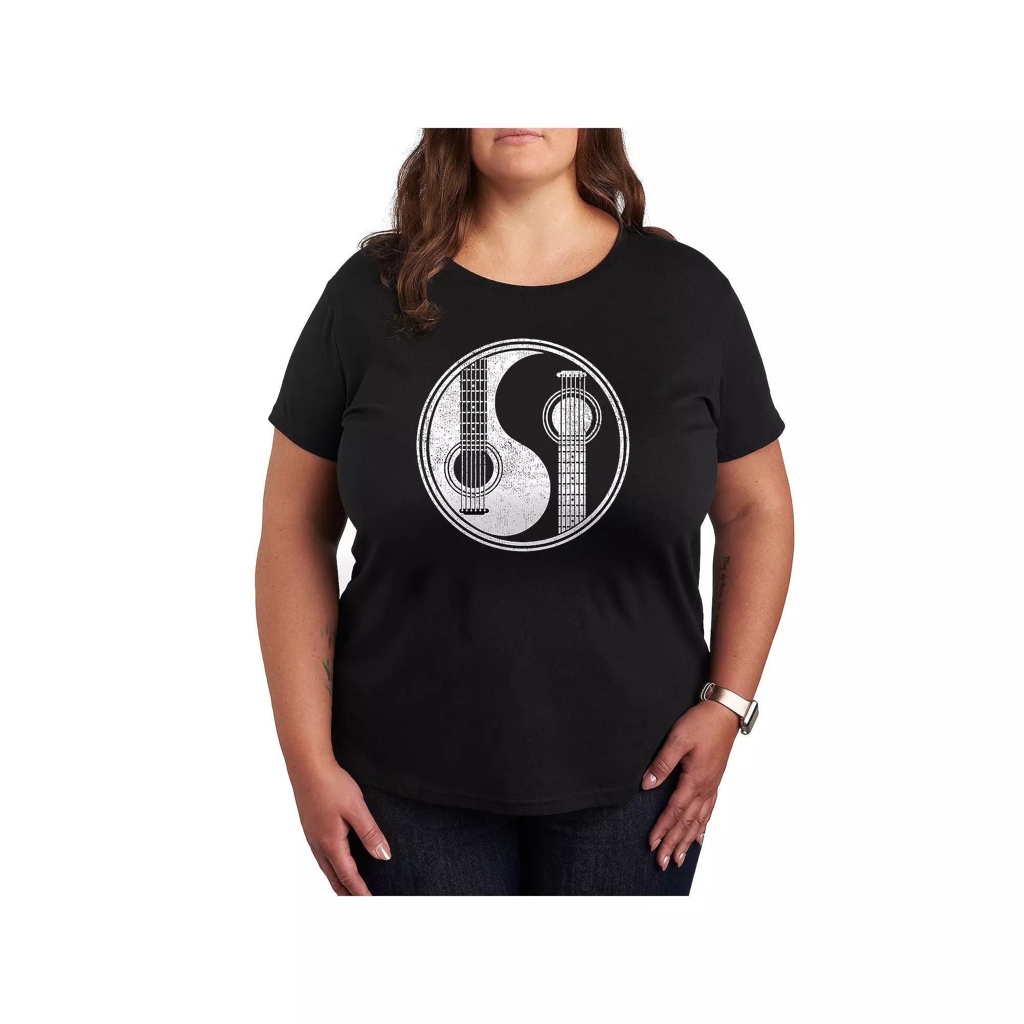 Plus Yin Yang Guitar Graphic Tee, Womens Grey Red Product Image