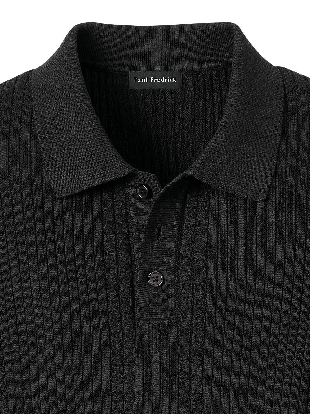 Cotton Three Button Polo - Black Product Image