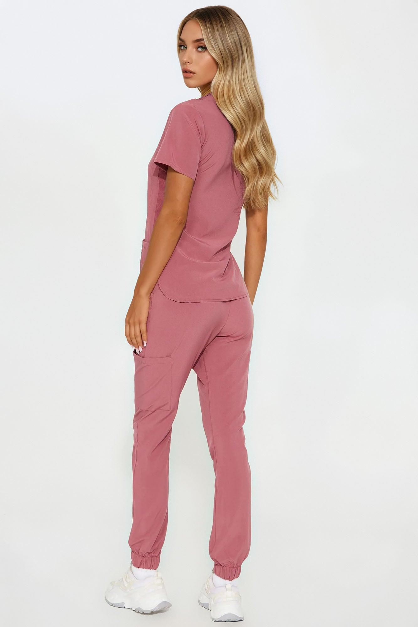 Feeling Better Stretch Scrub Uniform Jogger Set - Rose Product Image
