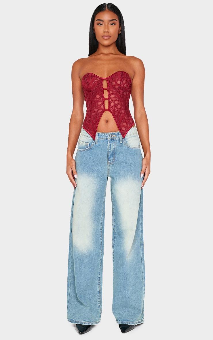 Burgundy Textured Sheer Floral Split Hem Corset Product Image