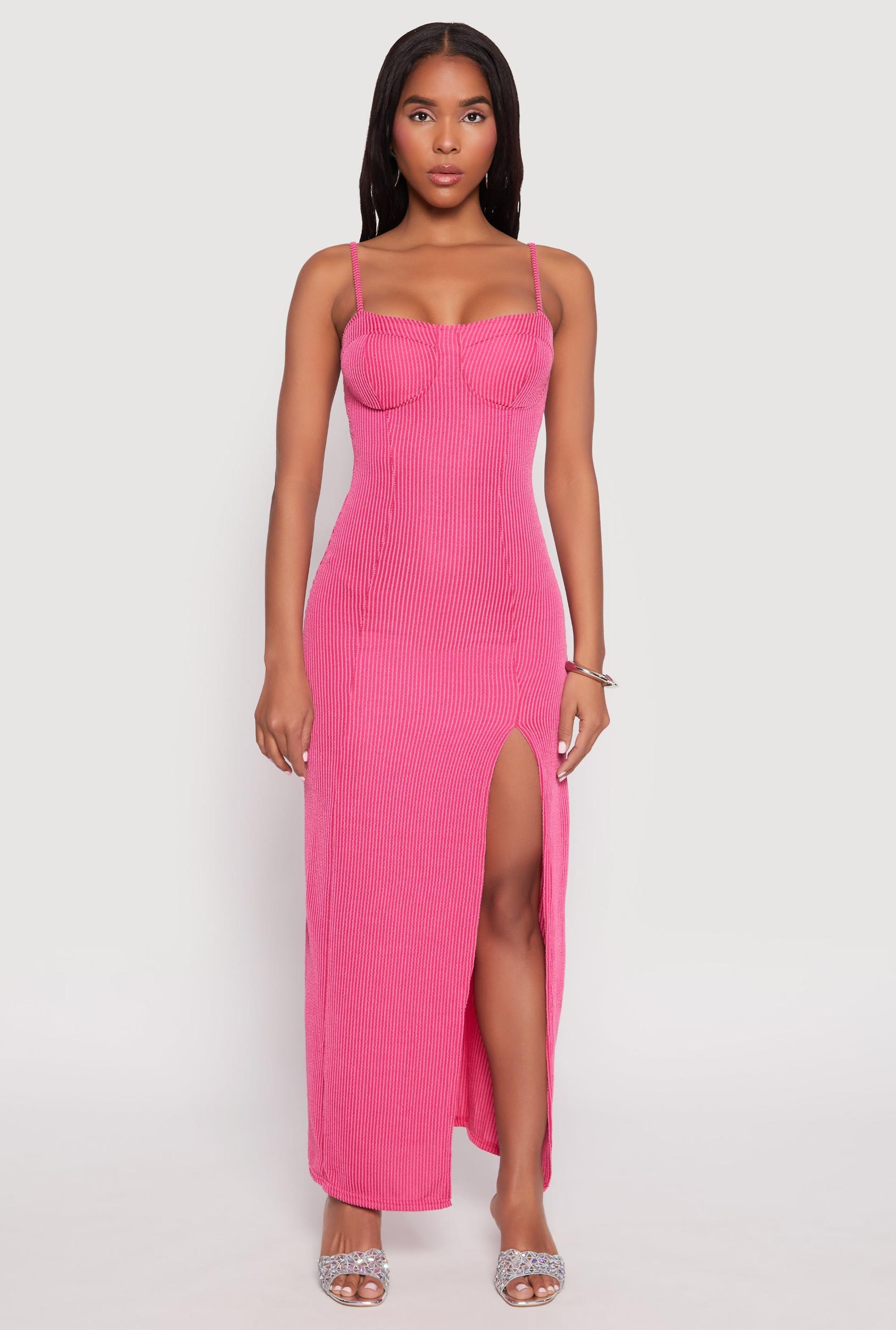 Womens Ribbed Knit Side Slit Bustier Maxi Dress Product Image