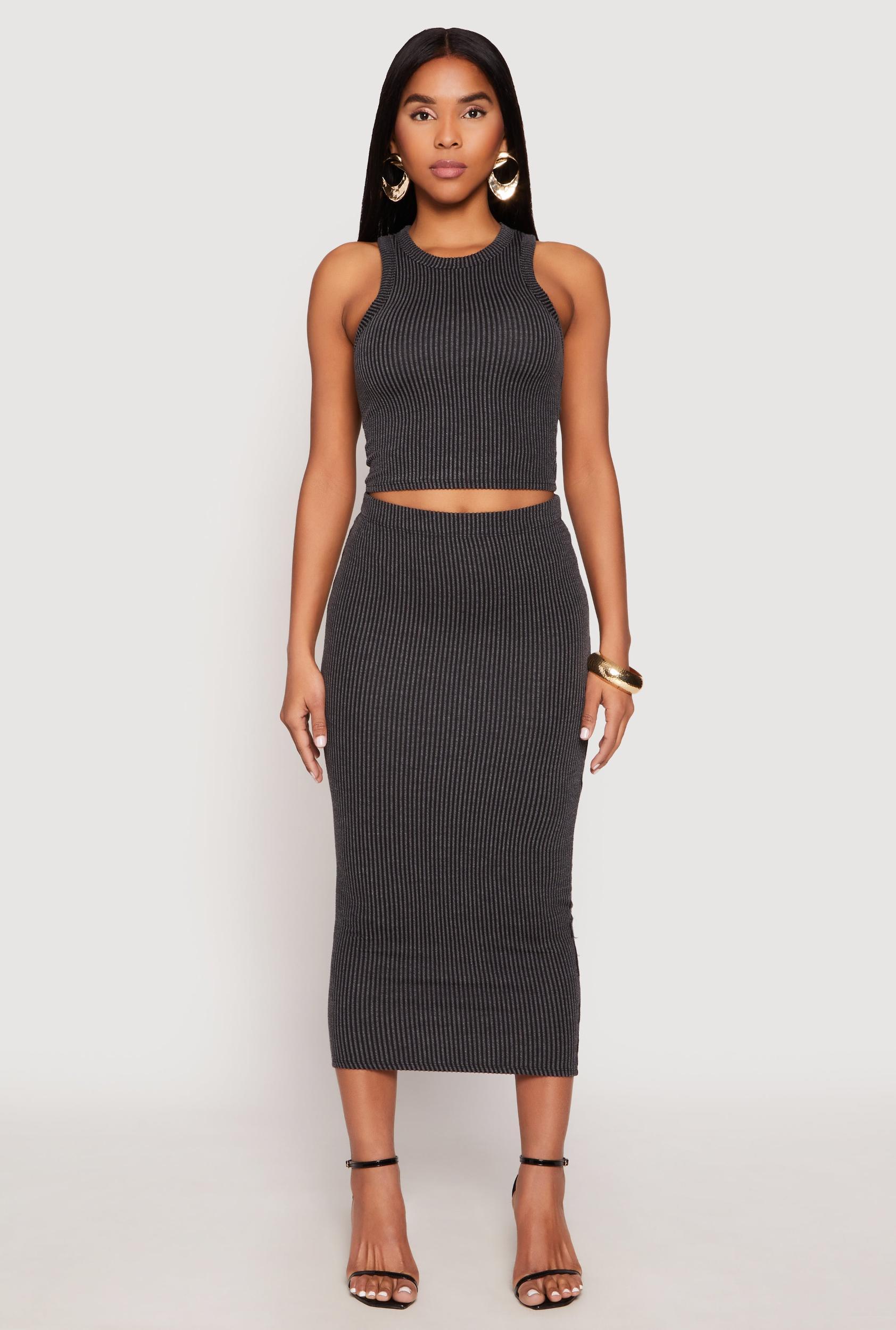 Womens Almost Famous Ribbed Knit Midi Skirt Product Image