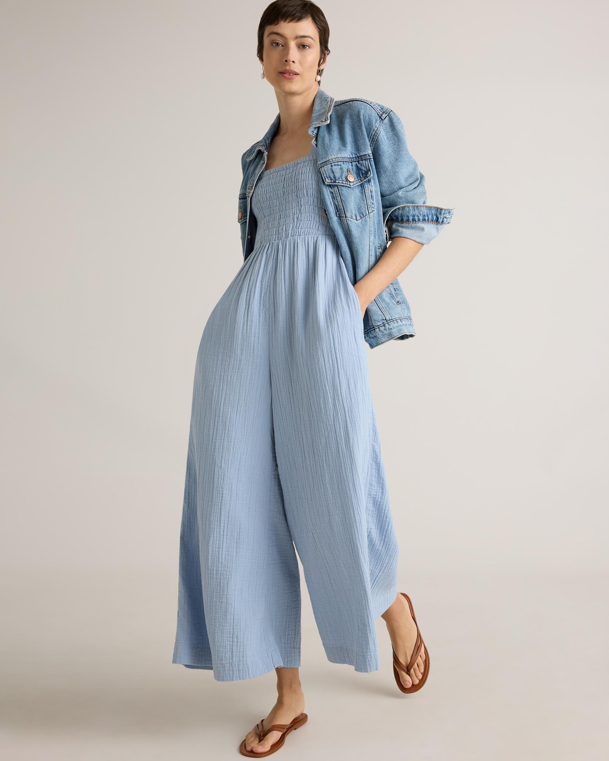 Quince | Women's Gauze Smocked Wide Leg Jumpsuit Organic Cotton Product Image