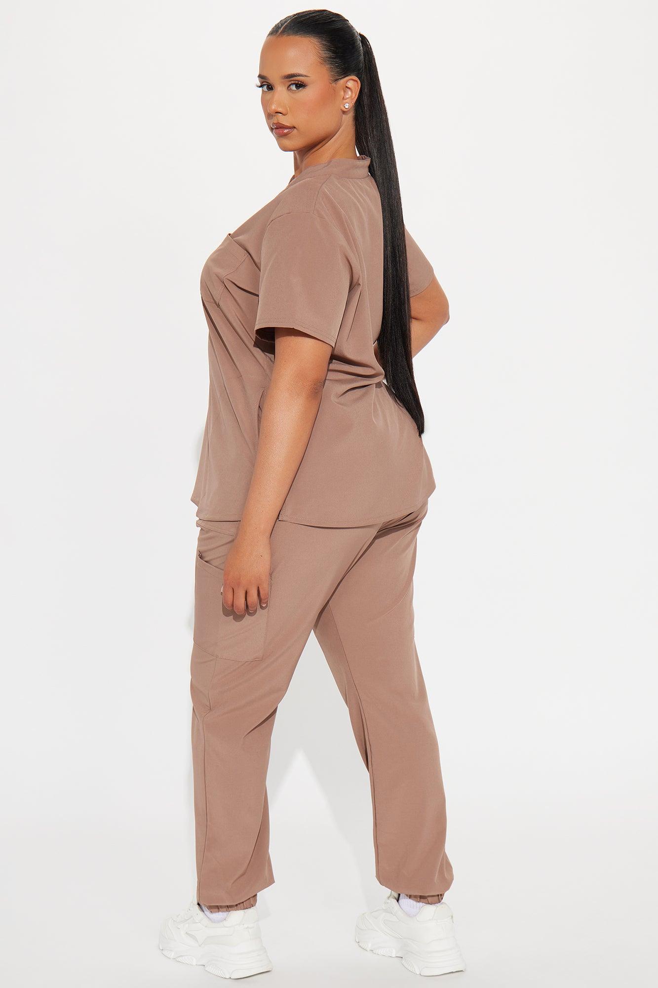 Take Care Stretch Scrub Uniform Jogger Set  - Brown Female Product Image