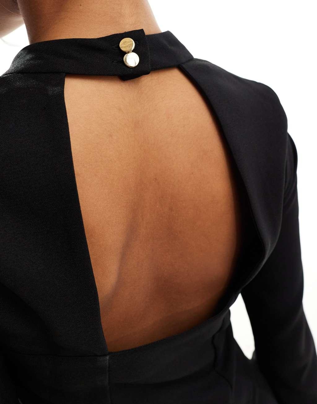 Closet London high neck fluted sleeve top in black - part of a set Product Image
