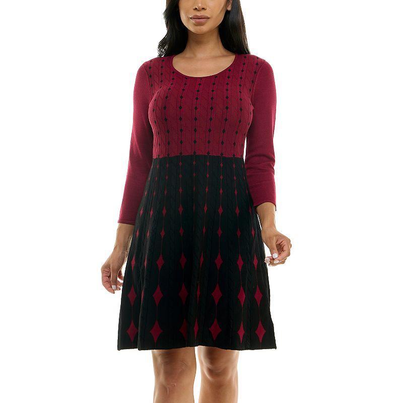 Women's Nina Leonard Fit & Flare Sweater Dress, Size: Medium, Black Product Image