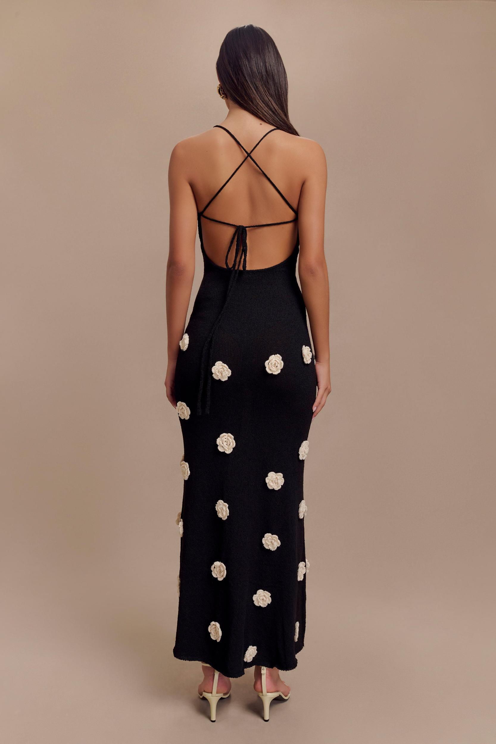 Suki Knit Maxi Dress With Flowers - Black/White Product Image