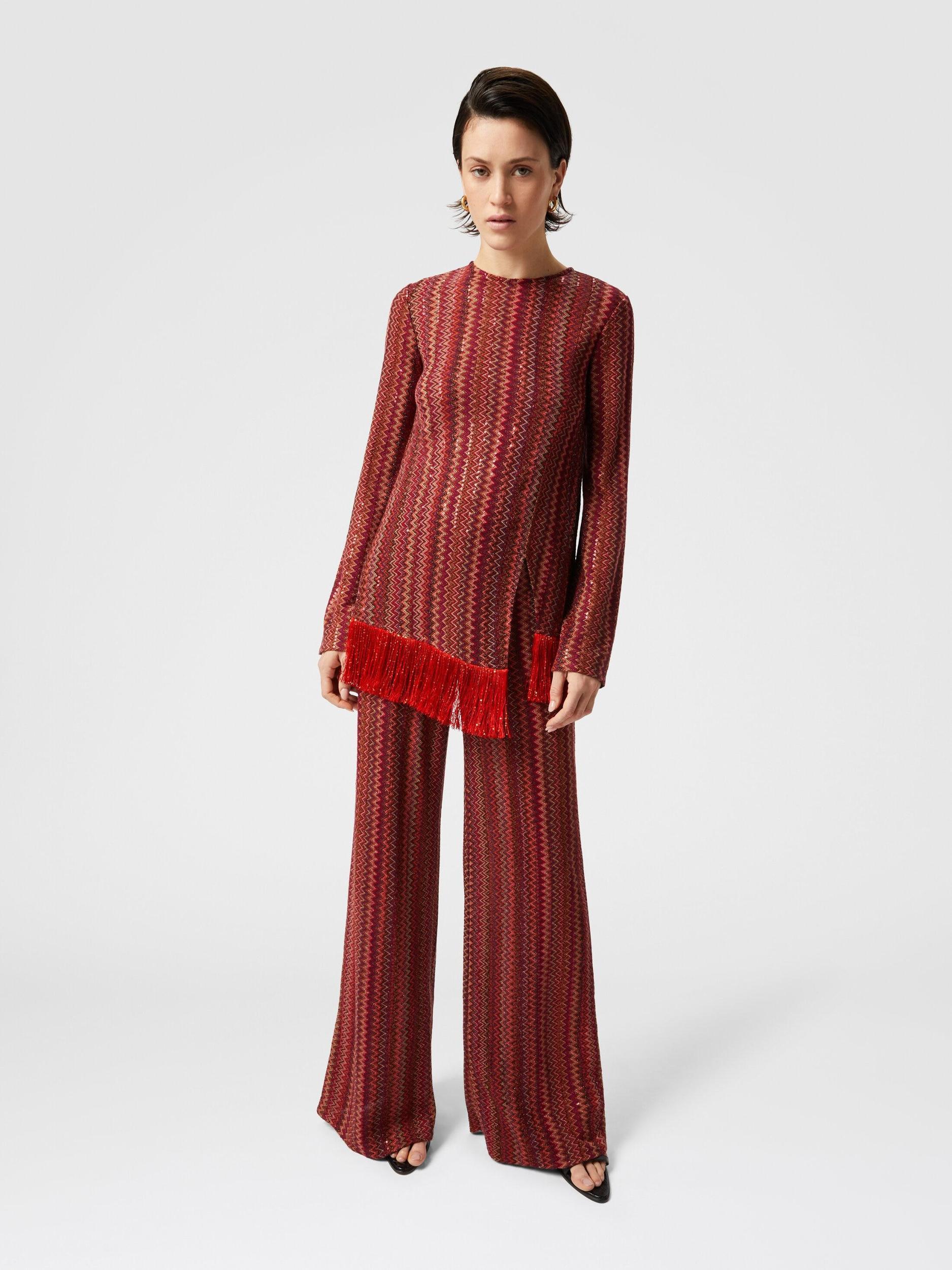 Flare trousers in zigzag viscose blend with sequins Product Image